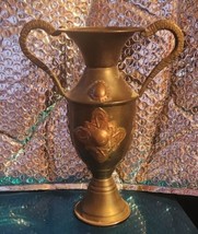 Vintage Brass &amp; Copper Double Handle Urn Vase Weighted Base - £39.95 GBP