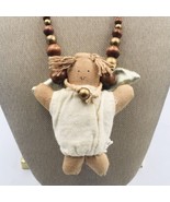 Six (6) Angel Plush Necklaces Pins Brown Wood &amp; Gold Beads  - £7.32 GBP