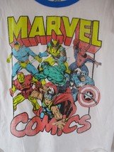 MARVEL COMICS T-SHIRT WOMEN&#39;S Medium White S/S spiderman Hulk Capt America - £8.17 GBP