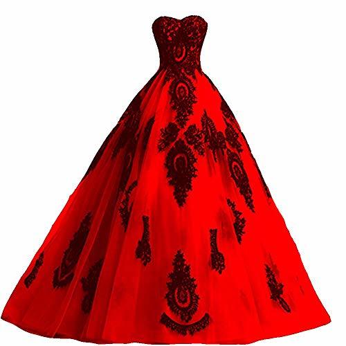 Plus Size Long Ball Gown Black Lace Gothic Tulle Evening Prom Dresses Red US 22W