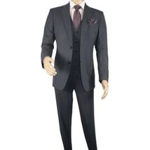Men Suit BERLUSCONI Turkey 100% Italian Wool Super 180's Vested #Ber15 Charcoal image 2