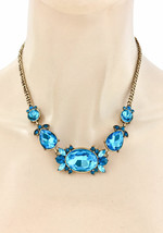 Classy Casual Chic Necklace Intense Aqua Pool Blue Glass Crystal Costume Jewelry - £19.85 GBP