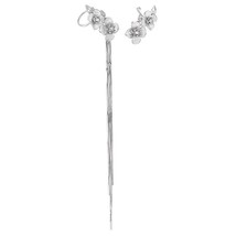 925 Sterling Silver Asymmetric Peach Blossom Flower Tassels Dangling Earring - £89.09 GBP