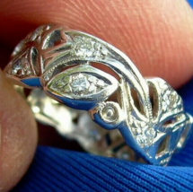 Earth mined Diamond Platinum Deco Wedding Band Antique Eternity Ring Marriage - $3,748.38 CAD