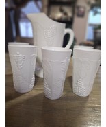 Indiana Milk Glass Colony Harvest Grape Pitcher And Tumblers Set Of 6 Vi... - $43.45 CAD