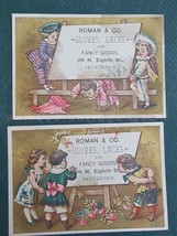 Lot 1880s Antique 2pc Roman Co Gloves Lace Fancy Good Phila Victorian Trade Card - £14.96 GBP