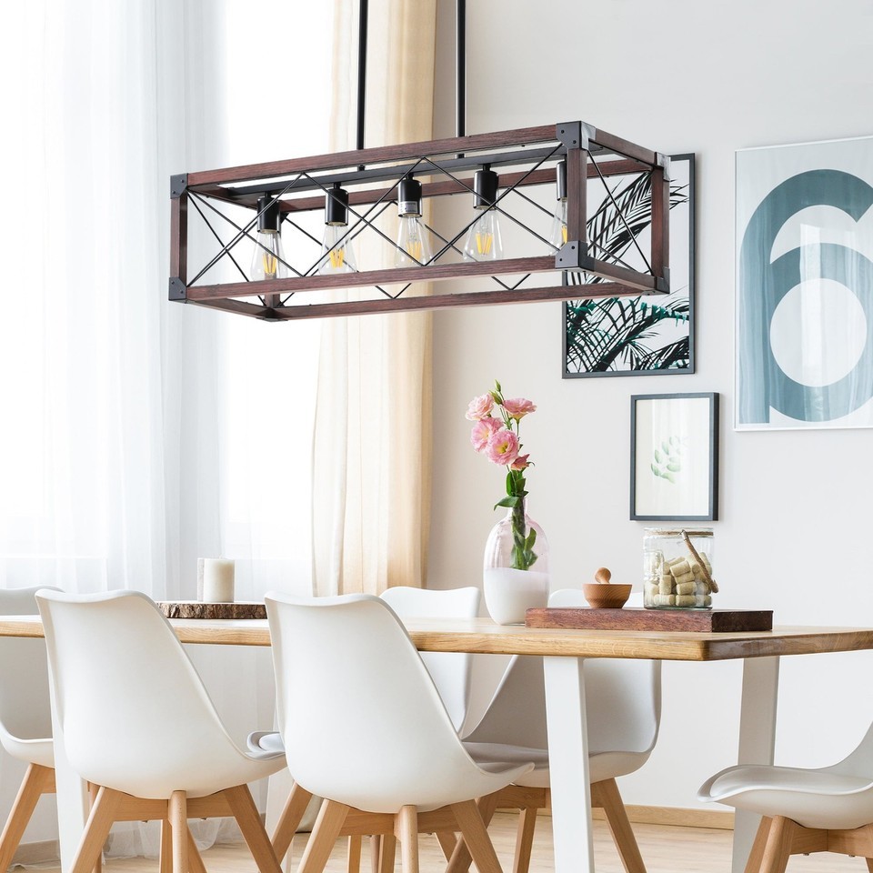 Red Wood Farmhouse Pendant Light, 32" Rectangle Item image 6