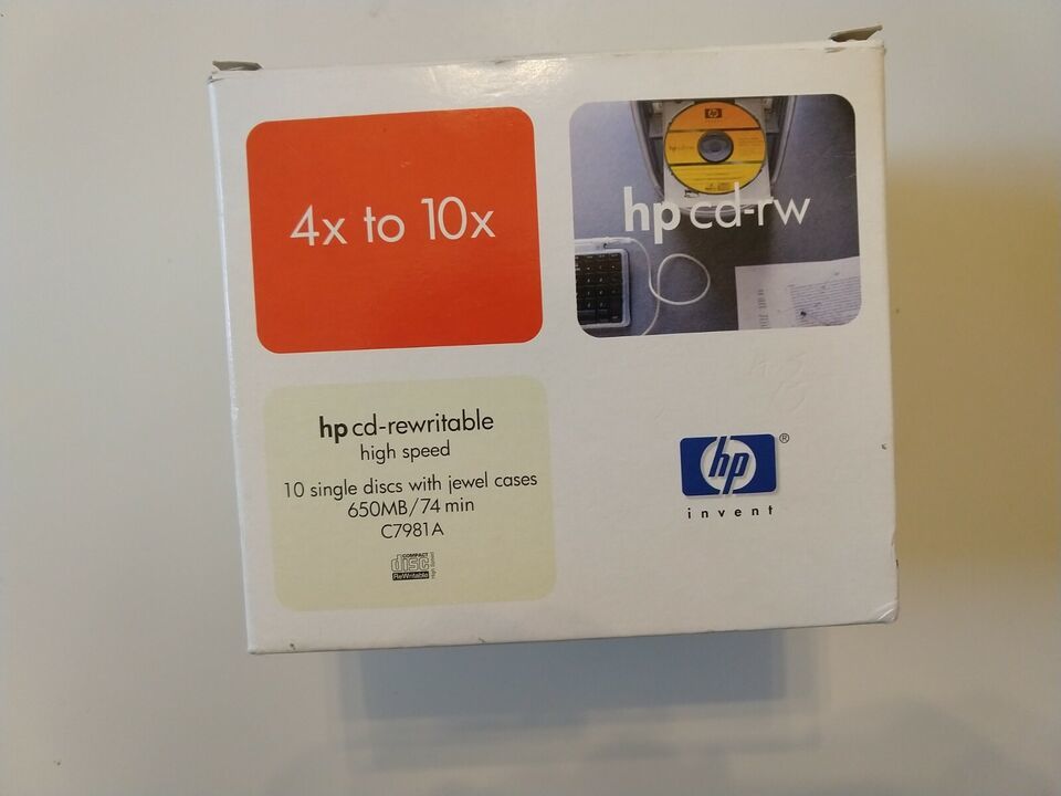 HP CD-RW C7981A 650MB 74min 4x to 10x Compact Disk LOT OF 10 new and sealed - £15.64 GBP