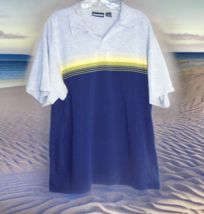 Vintage 90s ODO Mens XL Polo Shirt Solid Gray Yellow Blue Striped Collar... - $8.82