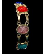 Scarab Bracelet Multi Colored Carved Gemstones Egyptian Revival  7” - €107,40 EUR