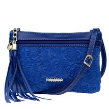 Bottega Fiorentina Italian Made Blue Floral Embossed Leather Crossbody Bag - £197.01 GBP