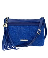Bottega Fiorentina Italian Made Blue Floral Embossed Leather Crossbody Bag - £146.54 GBP