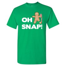 Oh Snap - Funny Christmas Gingerbread Man Candy Cane T Shirt - Small - Green - £18.75 GBP