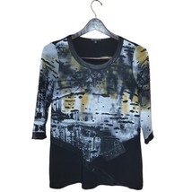 Picadilly Womens Medium Shirt Multicolor Top Distressed 3/4 sleeve Black - $16.28