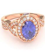 Three Stone Tanzanite Diamond Peekaboo Halo Engagement Ring In 14k Rose ... - $1,356.99 CAD