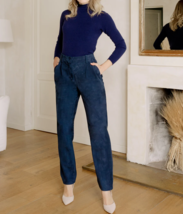 Pantaloni in pelle scamosciata blu navy da donna in pelle di agnello su... - £94.57 GBP