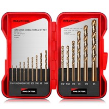 15Pcs Cobalt Drill Bit Set, M35 Hss, Sae (1/16&quot; - 3/8&quot;), 135° Tip, Twist Jobber - $29.99