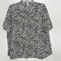 Notations Womens Size 3X Blouse Button Front Short Sleeve Black White - £10.98 GBP
