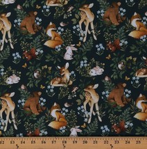 Cotton Woodland Animals Deer Bunnies Owls Forest Fabric Print by Yard D783.89 - $13.95