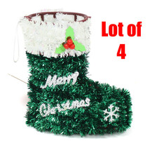 4 Lot | 5&quot; Tinsel Christmas Holiday Stocking Hangable Ornament Decoratio... - £11.55 GBP