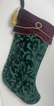 Velvet 15 Inch Christmas Stocking Scroll Design &amp; Tassel Dark Green Burg... - £9.55 GBP
