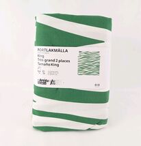 IKEA PORTLAKMÅLLA King Duvet Cover &amp; Pillowcase Green/White 506.058.13 New - $54.99