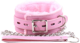 Pink Collar Pu Leather Choker Necklace with Chain for Women Ladies - £21.52 GBP