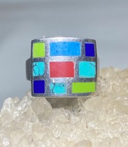 Turquoise ring coral band southwest sterling silver women girls size 5.75 - £50.61 GBP