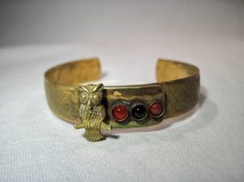 Vintage Unique Gold Filled? Floral Etched Owl Cuff Bracelet K550 - £43.47 GBP