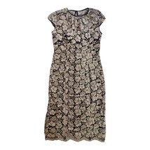 Adrianna Papell Shred Lace Dress Tan Floral Overlay Over Brown Sheath Women&#39;s 4 - £30.81 GBP