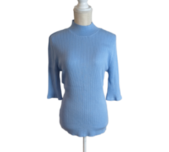 Marilyn Monroe Light Blue Ribbed Short Sleeve Sweater Stretchy Knit Top ... - £13.22 GBP