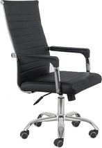 Comfty Mid Back And Chrome Base Ribbed Leather Swivel Office, 44.49”, Black - £95.92 GBP