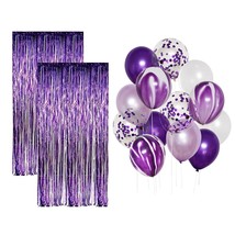 Purple Party Decorations Kit, Purple Foil Fringe Curtain Backdrop, Purple And Wh - £31.12 GBP