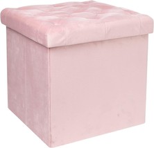 Pinplus Folding Storage Ottoman Cube,Ottoman For Living Room,Velvet Tufted, Pink - £35.17 GBP