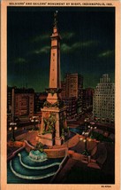 Soldiers and Sailors Monument Night View Circle Indianapolis IN UNP Postcard C7 - £2.28 GBP