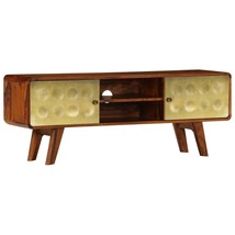 vidaXL Brown Gold Sheesham Wood TV Stand 60 inches w/ Glass Shelves & Drawers - $338.49 CAD