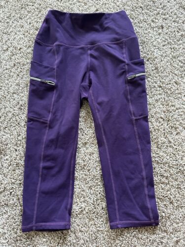ododos Womens Purple Capri Legging Pockets High Waist Size XS Zipper Ath... - $14.01