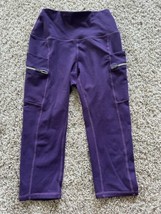 ododos Womens Purple Capri Legging Pockets High Waist Size XS Zipper Ath... - £10.83 GBP