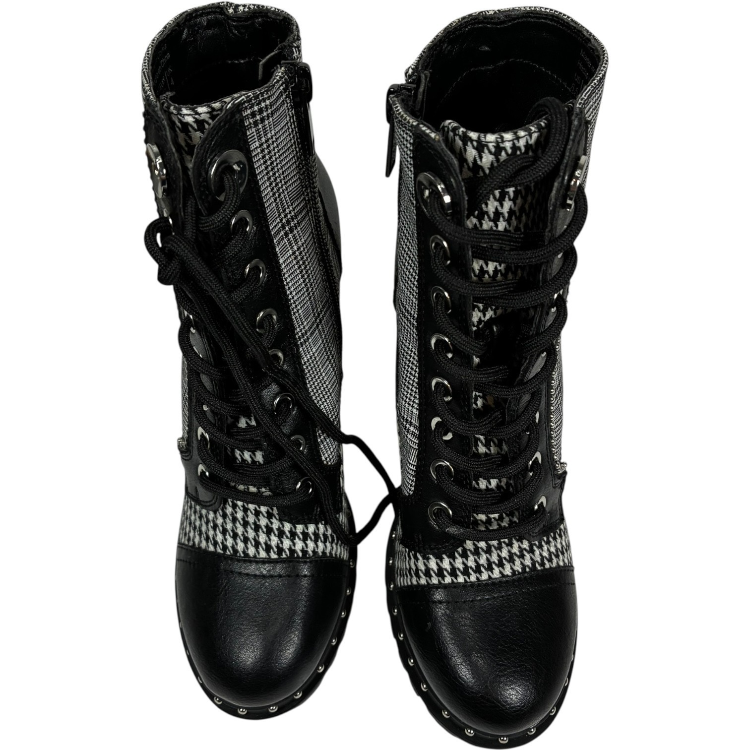 Aldo Marille Womens 6.5 Black & White Plaid/Checker Studded Heeled Ankle Boots Item image 6