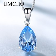 UMCHO 925 Sterling Silver Pendant Necklace for Women Nano Russian Simulated Emer - £29.73 GBP