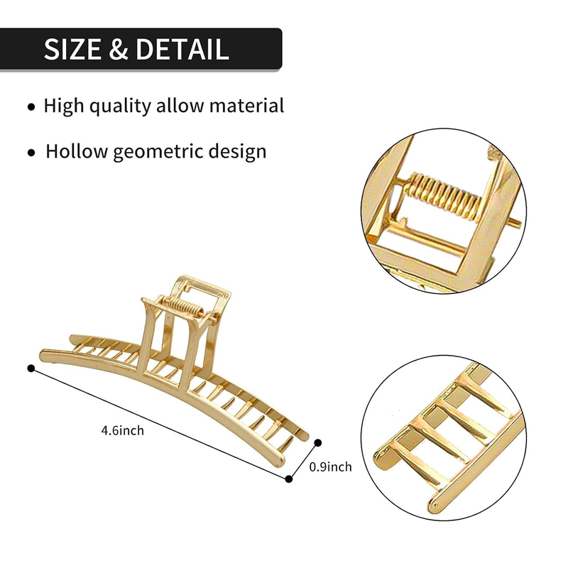 4 Pack Large Gold Hair Claw Clips for Women Thick Hair, French Design Metal Cros Item image 4