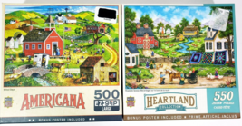 550 Pcs Heartland &amp; 500 Pcs Americana School Days Jigsaw Puzzles Set of 2 NIB - £16.16 GBP