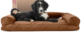 Deluxe Toasted Brown Pillow Dog Bed + Premium Stainless Steel Pet Bowl Combo! - £14.45 GBP