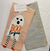 Isaac Mizrahi Halloween Boo Ghost Kitchen Towels Embroidered Stripes 2 Pack New - £21.45 GBP