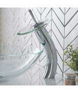 Waterfall Bathroom Sink Faucet Solid Brass Glass Short Blue &amp; Chrome - £67.57 GBP