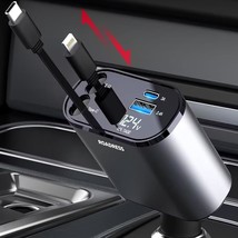 Retractable Car Charger With Dual Retractable Cords, Type-C Cable Fast Charging  - £45.50 GBP