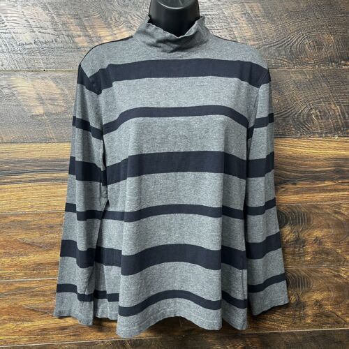 Talbots Top Shirt Woman Large Black Gray Striped Long Sleeve Sweater Kni... - $12.83