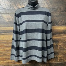 Talbots Top Shirt Woman Large Black Gray Striped Long Sleeve Sweater Kni... - £11.29 GBP