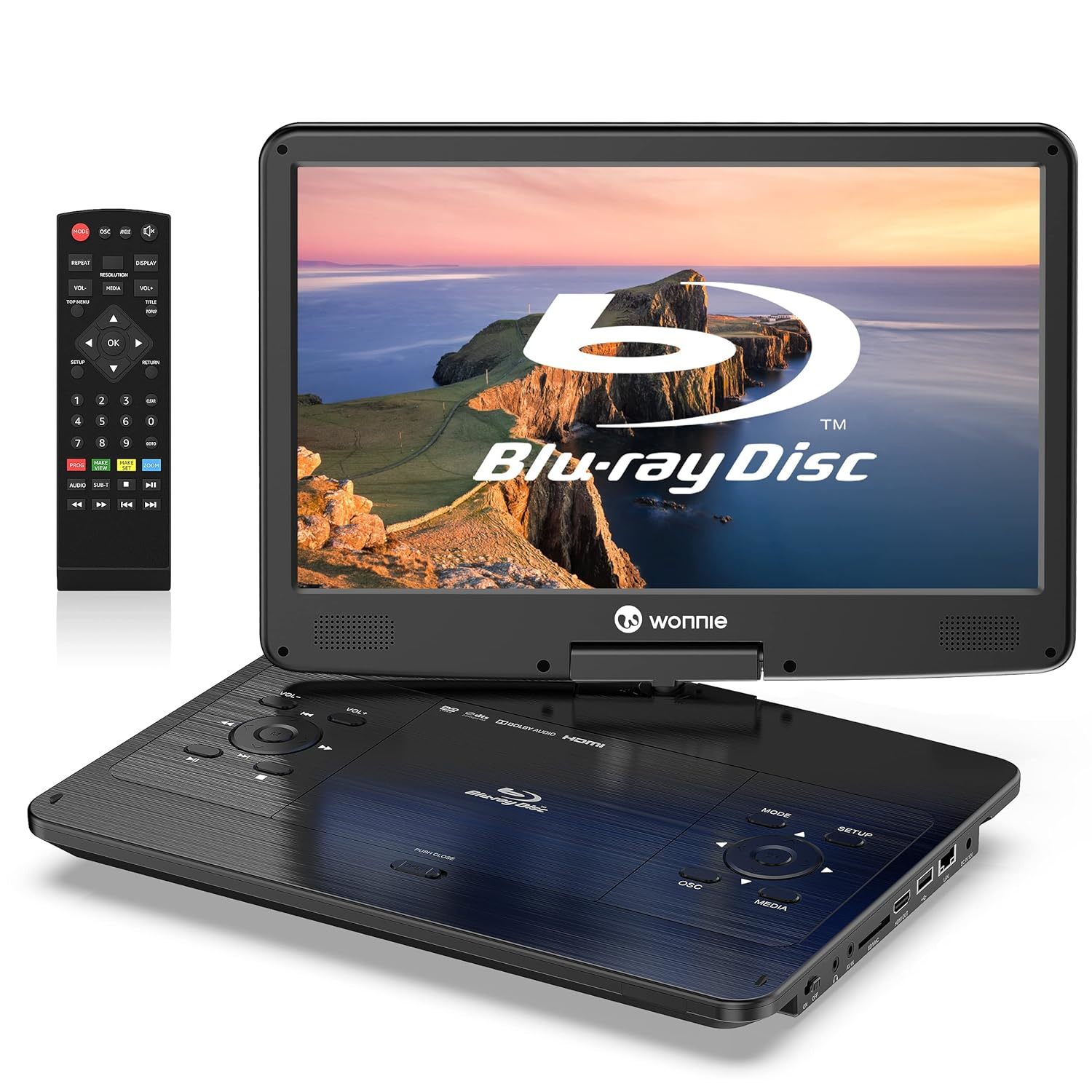 16.9" Portable Blu Ray Dvd Player With 14.1" 1080P Hd Swivel Screen, 4-Hour Rech