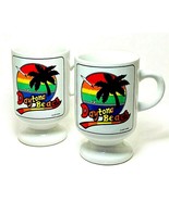 2 Vintage 1980s Daytona Beach Souvenir Pedestal Coffee Mugs Rainbow Colo... - £10.81 GBP